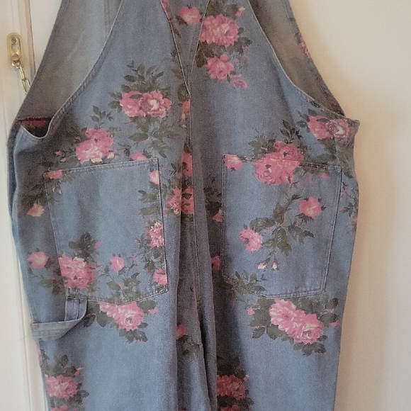 Dressed In Lala Pink Floral Blue Jean Overalls - Picture 6 of 7
